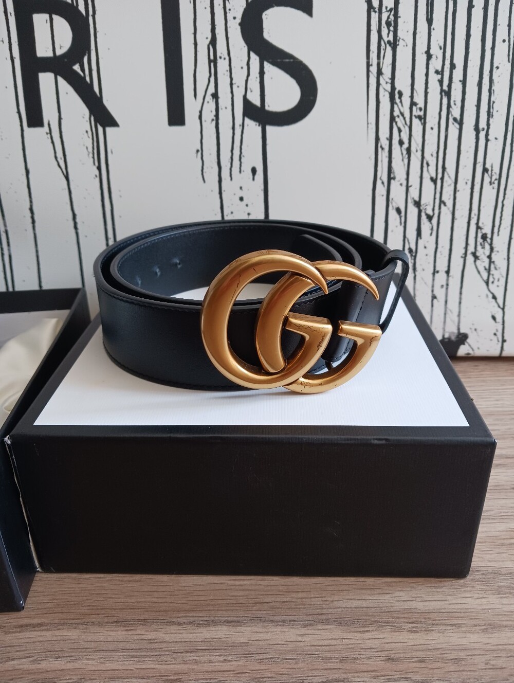 Gucci Black Leather Belt With Double GG Buckle Size 80-32 - Picture 5 of 10